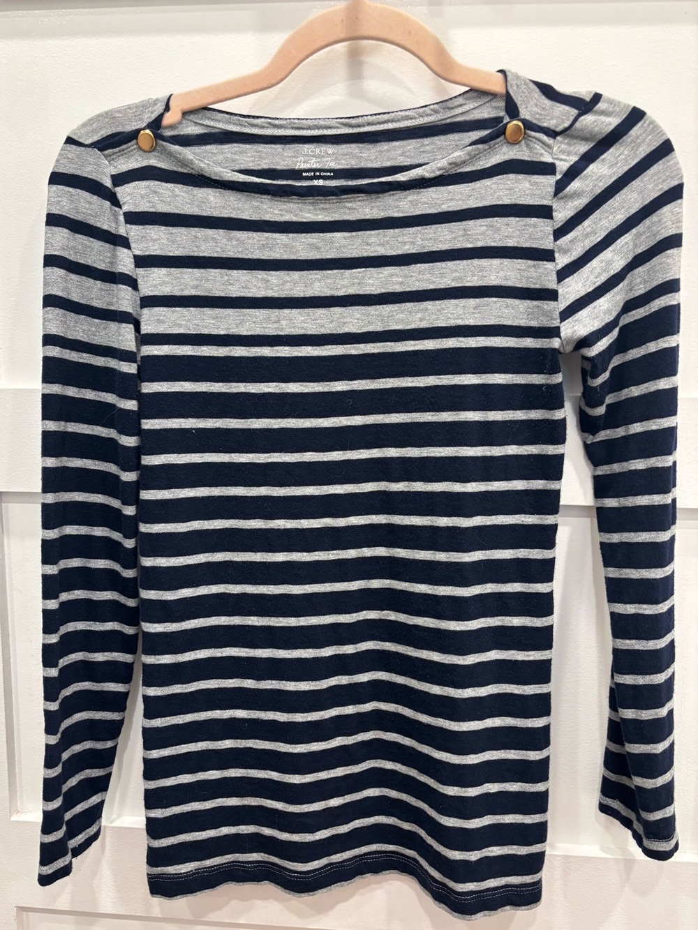 J. Crew Navy and Light Gray Striped “Painters” Tee